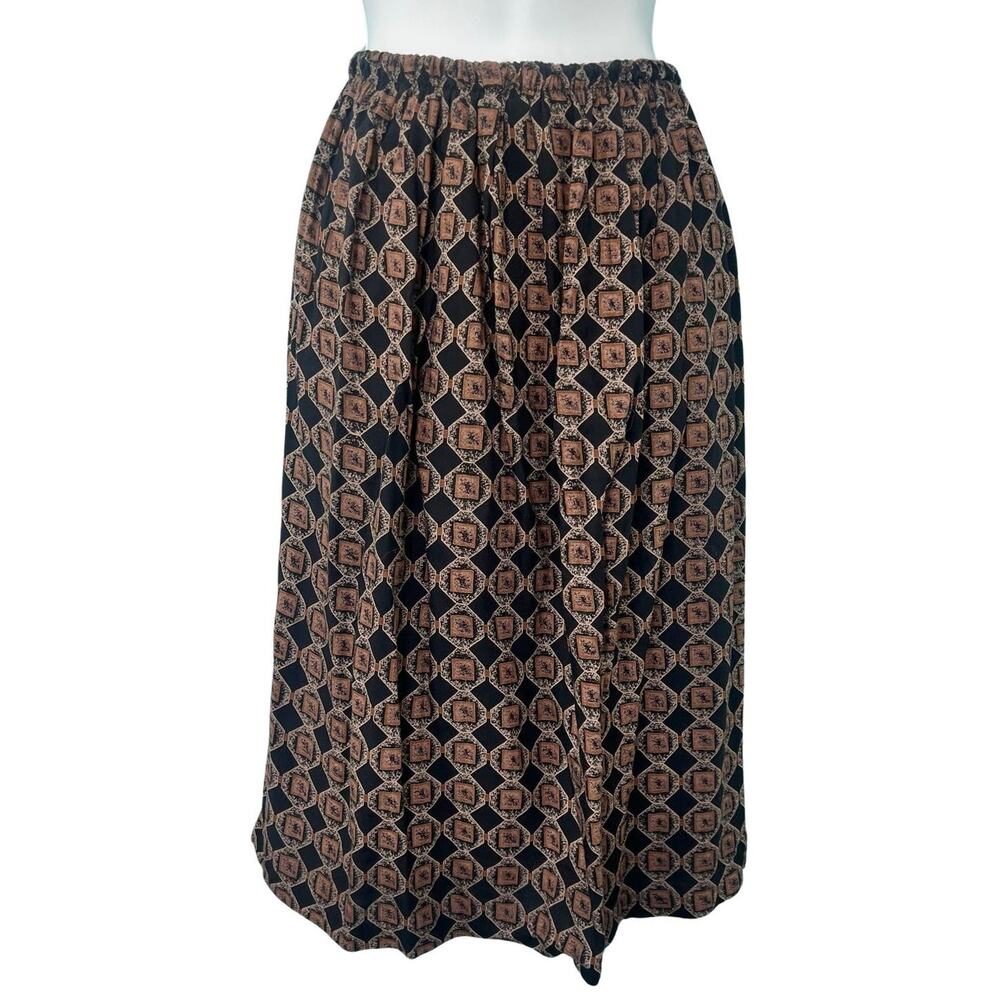 Vintage Brown Red Geometric Button Up Short Sleeve Top Skirt Suit Set size M - Picture 16 of 16